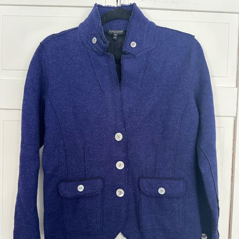 Eileen Fisher Indigo Boiled Wool Jacket PM